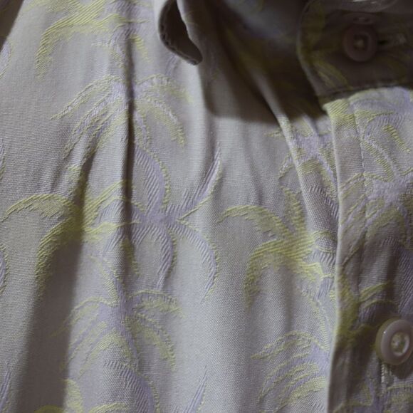 Nexo Yellow & Gray Casual Button-Down Shirt Tropical Hawaiian Palm Tree - Picture 6 of 12